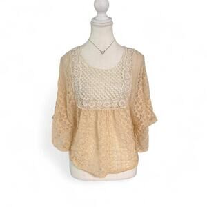 Blue Planet Cottage Core Whimsical Lace Cream Boho Indie Coachella Top Size M
